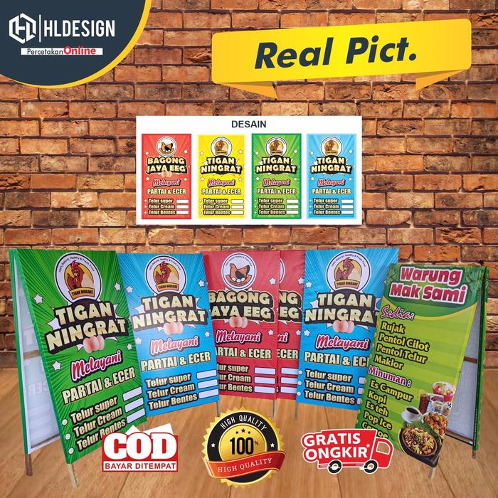 Safitiri Stand Banner Kayu Segitiga Lipat/Standing Banner ( Free Desain 100% )
