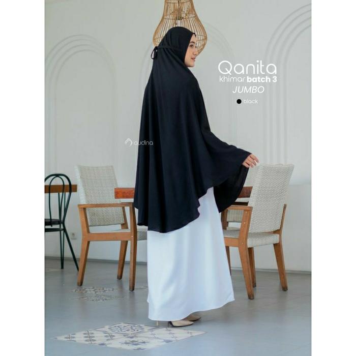 Qonita Khimar Putih Tulang ORI Audina/Jilbab Tali /Jilbab Umroh Haji /Non Ped