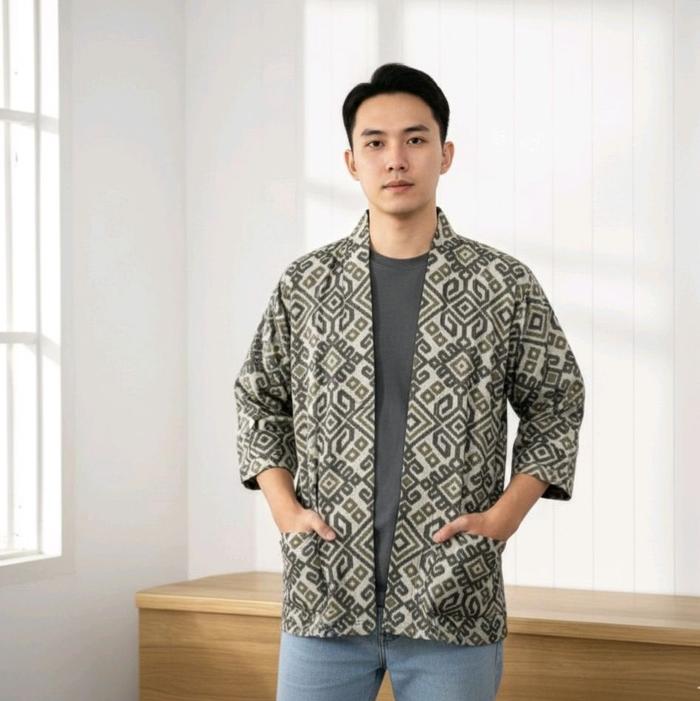 kimono outer cardigan tenun ethnic  pria wanita, semi formal &casual fit to XXL LD135, P75, UNISEX, 