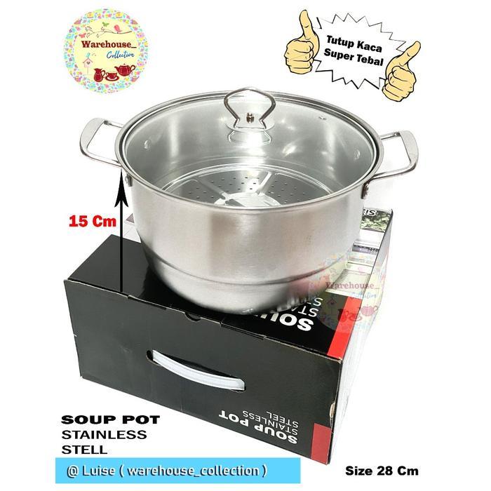Calypso Panci Steamer Stainless 28cm tutup kaca / Panci kukus 28cm / Panci Steamer Calypso 28cm dand