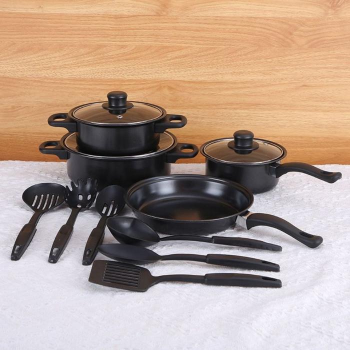 Kuke Panci Set Marble 13Pcs / Frypan Saucepan / Teflon Wajan Spatula Masak  Anti Lengket Multifungsi