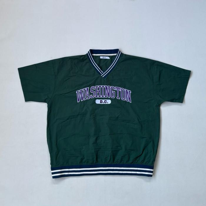 Line Rib College Logo Embroidery V-neck Pullover T-shirt Men's College Game Shirt Nylon Big T-shirt 