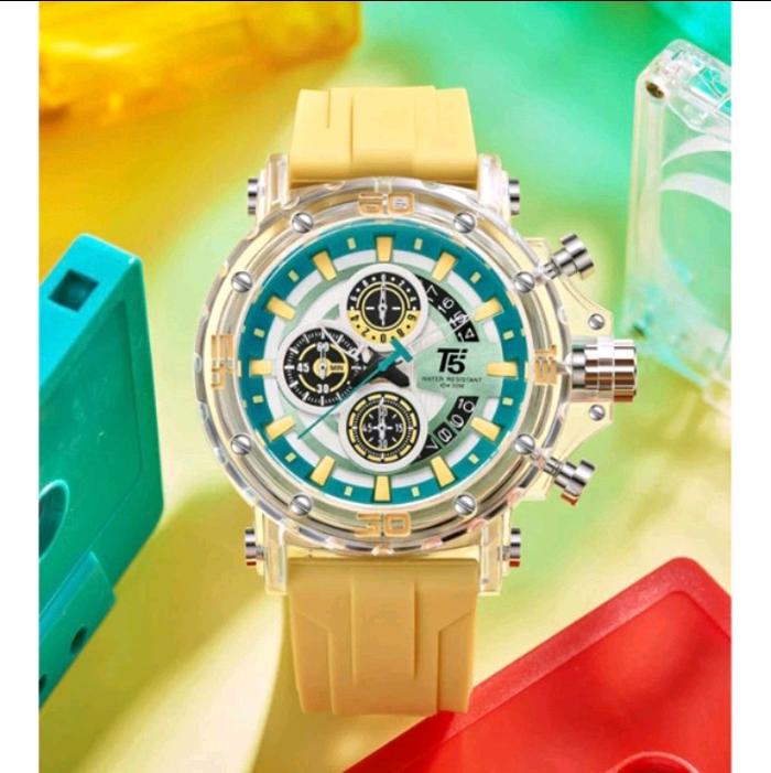 Jam tangan Pria T5 H4004G original transparan case chronograph aktif full bok