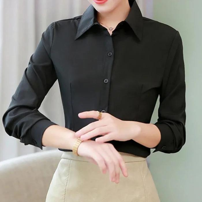 Kemeja Wanita Monalisa Polos Basic Formal Hitam Putih Tangan Panjang Atasan Casual Kerja Kantor Nyam