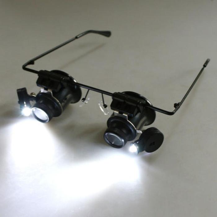 Kacamata Zoom 20X Kaca Pembesar Reparasi Service Jam HP Elektronik Magnifier 2 Lampu LED