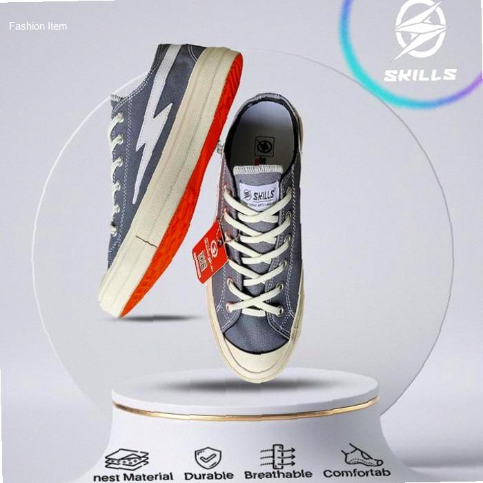 Skills Barqun Enjoy - Classic Low Black White Sepatu Sneakers Casual Pria Wanita Original Shoes Snek