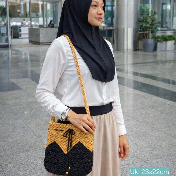 Tas Rajut Motif Sisik Ikan Serut Mutiara Tas Rajut Polos Tas Macrame HP Tas Handmade Bahan Talikur T