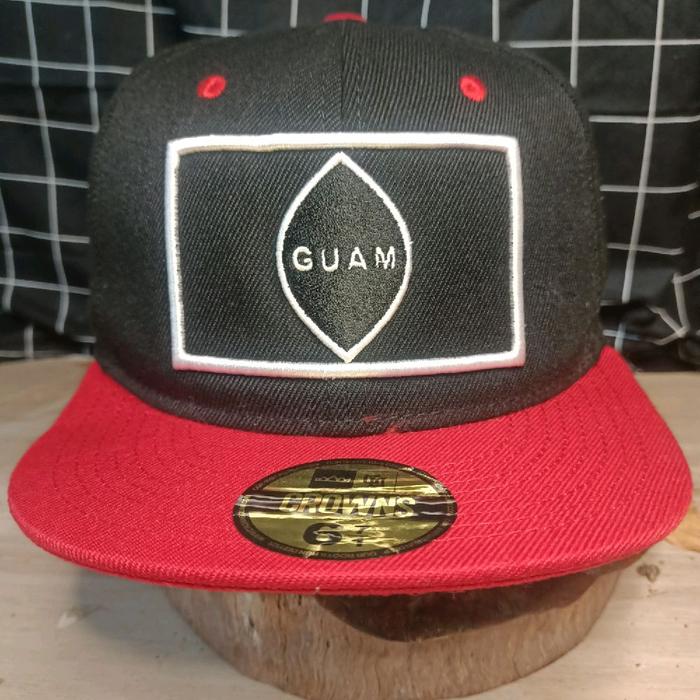 GUAM Topi Snapback GUAM-West Pacific Clan-Supreme Island Hitam Merah dengan Logo Putih