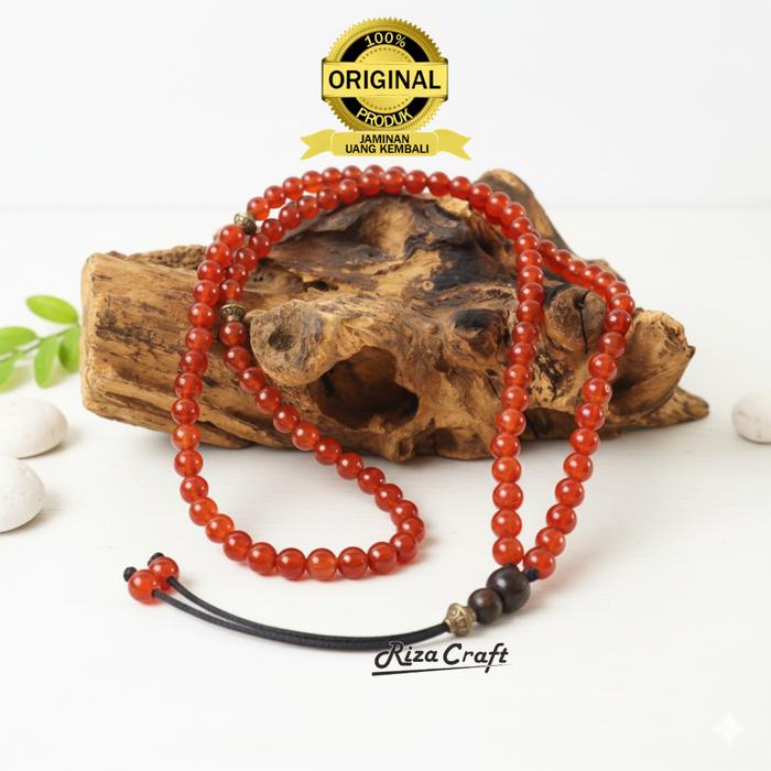 Kalung Tasbih Batu Agate Merah Delima Butiran Kecil Pria Wanita Keren