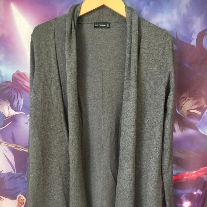 Zara Knit Grey Waterfall Basic Cardigan Outer Atasan Cewek Wanita Original Second Korea Japan Street