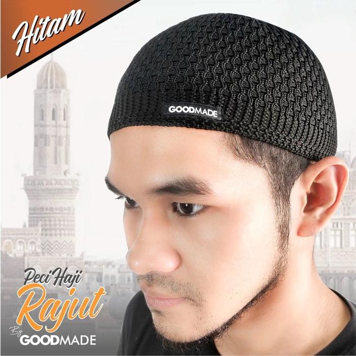 GOOD MADE - Peci Rajut Dewasa Elastis | Peci Rajut | Peci Haji | Hitam Coklat Keren