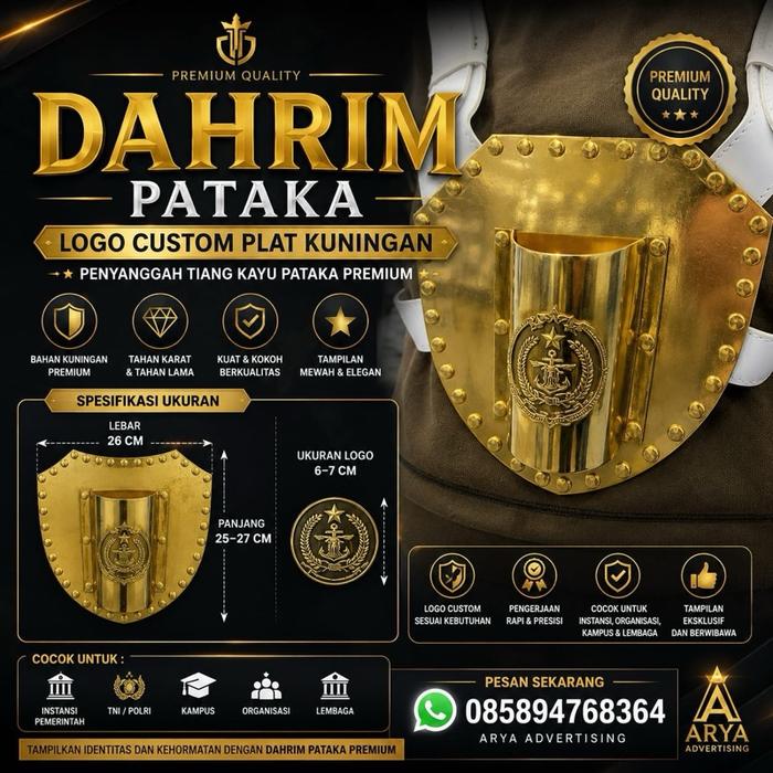 Dahrim Penyanggah Tiang Pataka Logo Costum Plat Kuningan sepuh emas
