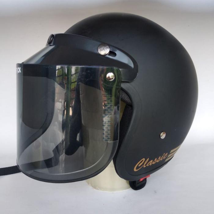 Helm Bogo Dewasa Classic Garis Polos Kaca Datar Kaca Cembung Original