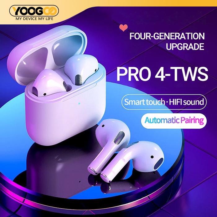 Pro4 TWS Earphone Bluetooth 5.1 True Wireless Earphone 9D HiFi Stereo Sound Volume Control With Mic