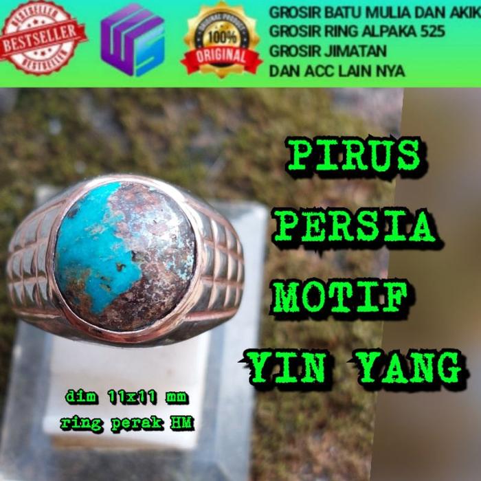 CINCIN PRIA BATU PIRUS PERSIA RING PERAK MOTIF YIN YANG NATURAL