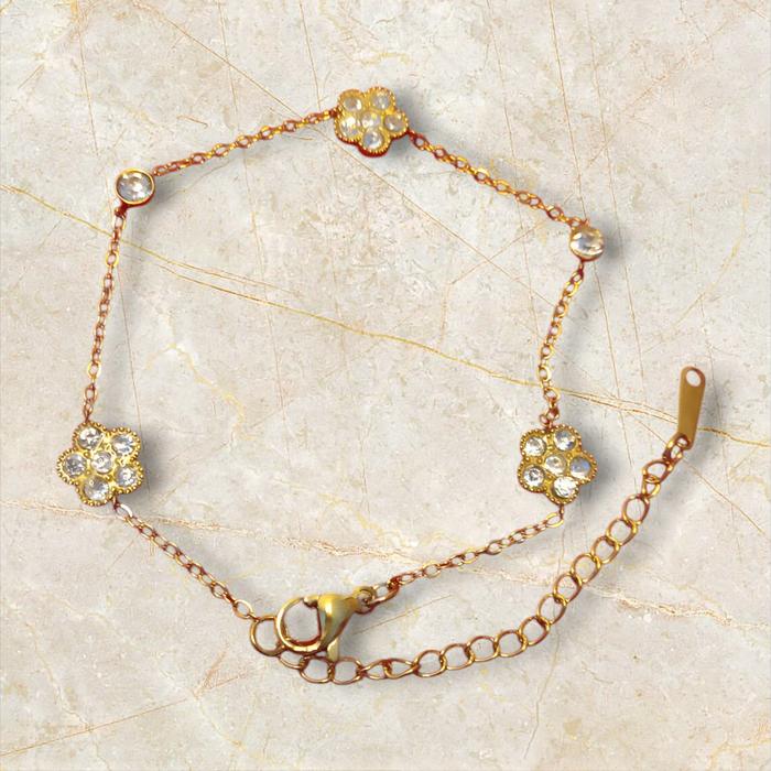 Perhiasan Gelang Titanium Gold hiasan permata putih Wanita Dewasa