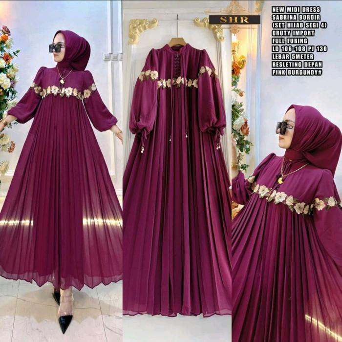 SHR Gamis Wanita Muslim Mewah Pesta Kondangan Maxi Dewasa Lebaran Remaja Syari Crinkle Airflow Hijab