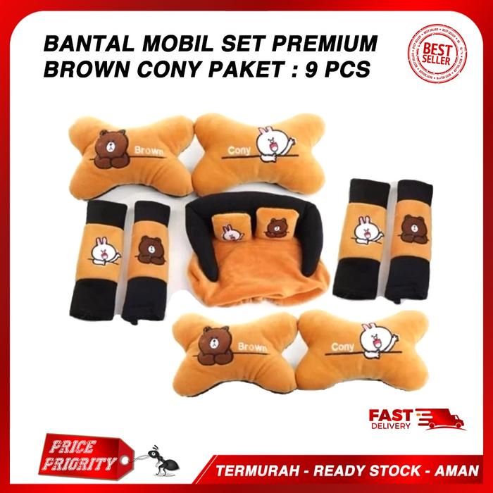 Paket Hemat Set Bantal Mobil / Bantal Leher Mobil / Bantal beruang Coklat Bantal Leher Lucu