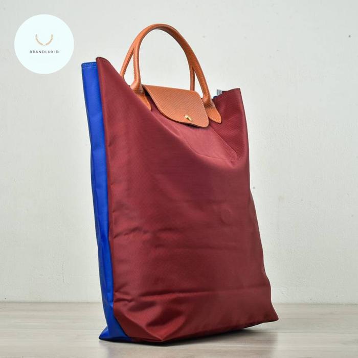 Longchamp Le Pliage Bi Color Re-play Tote Maroon/Blue