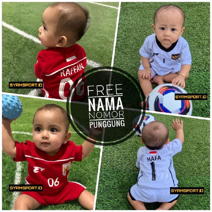 Jersey Bayi Timnas Indonesia Usia 5-11 Bulan Setelan (Baju+Celana) FREE NAMESET | Kaos Bayi Timnas I