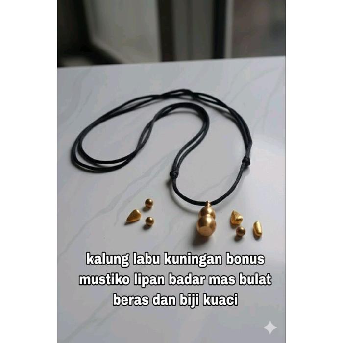 kalung pendant labu kuningan bonus badar mas bulat biji beras biji kuaci termurah