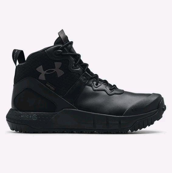 Under Armour Micro Valsetz Mid Leather Waterproof Sepatu Boots Pria Hitam Desain Sporty Nyaman untuk