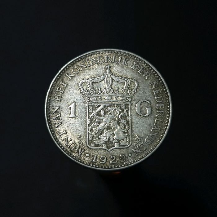 Uang Koin Perak 1 Gulden Wilhelmina  Tahun 1929 detail