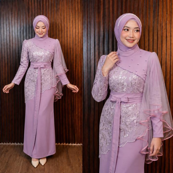Affia Satin MAxy Dress Brokat KOndangan Mewah Model Malaysia Panjang Gamis