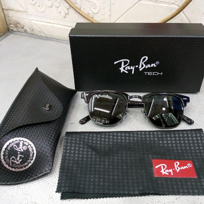 Kacamata Rayban CLUBMASTER RB3016 Gold Black Original Sunglasses