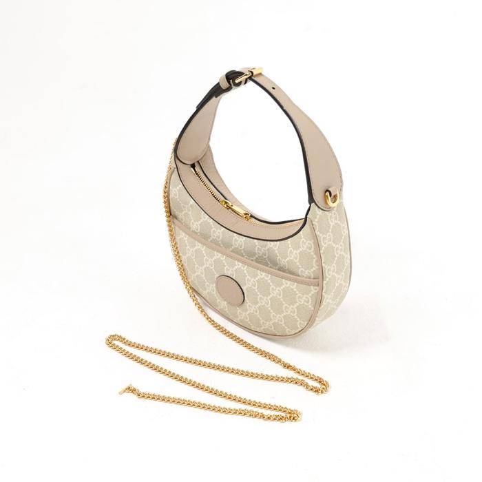 Tas GUCCI OPHIDIA GG MONOGRAM BEIGE BROWN OVAL LOGO HALF MOON BAG 100% ORIGINAL
