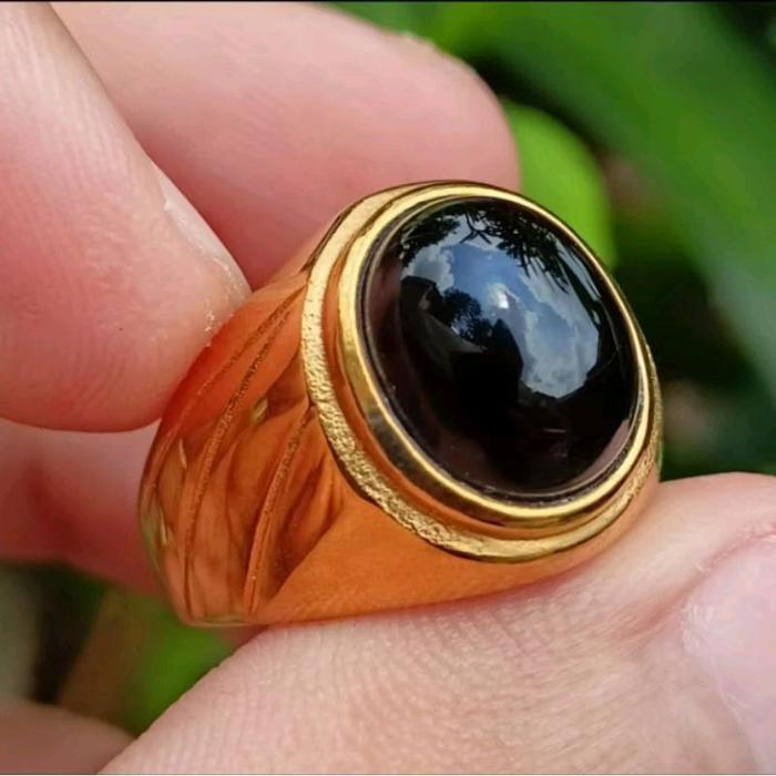 Cincin Batu Kecubung Wulung Hitam Pekat DM 10x12 Ring Titanium Elegan dan Tahan Lama