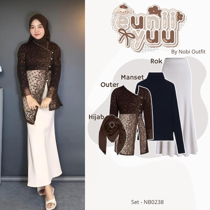 4 In 1 One Set Ootd Wanita Kekinian Atasan Delmora Outfit Setelan Outer Brukat Kebaya Janggan Kondan