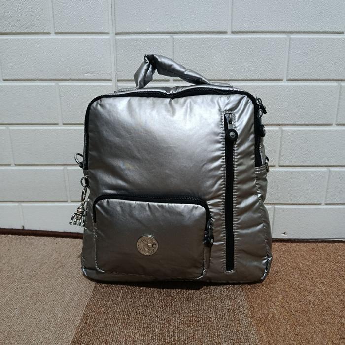 Tas Ransel Kipling Irini Convertible Backpack Womens Metallic Glow Black Original Daily Bag Wanita