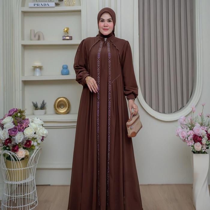 Gamis/dress pesta model buka pintu payet press set hijab segi empat