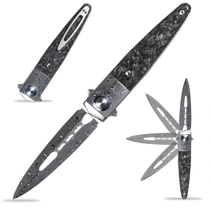 Sitivien ST251 Folding Camping Knife,Damascus Steel Blade,Titanium