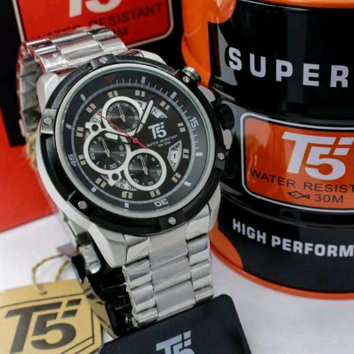 T5 Jam Tangan Pria Chronograph T5 H 3804G d=48mm Tali Stainless Steel Tahan Air 3ATM Termasuk Kotak 