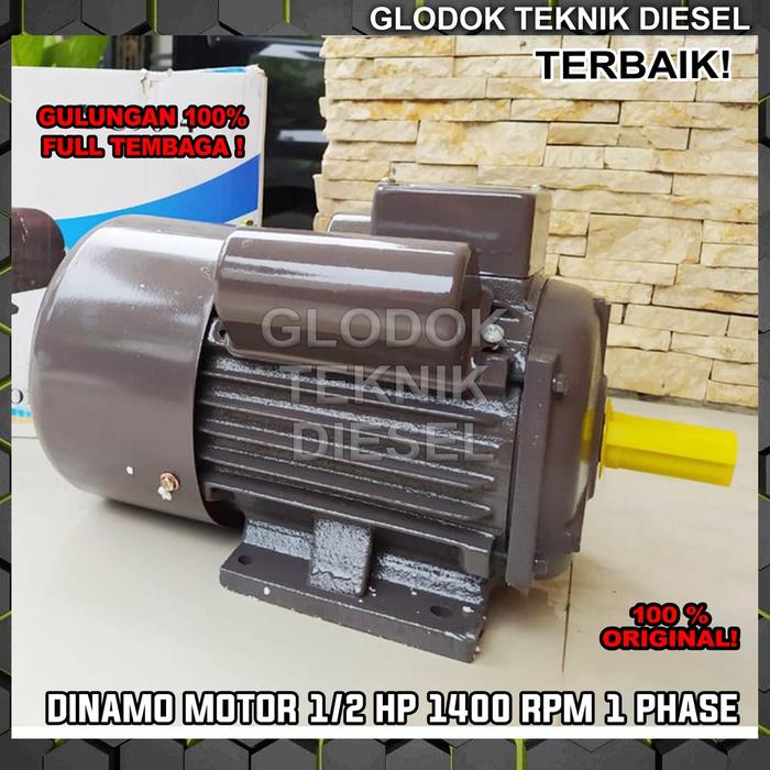 Dinamo Motor 0.5 HP 1/2 PK 1400 RPM 4 POLE 1 PHASE Gulungan FULL TEMBAGA
