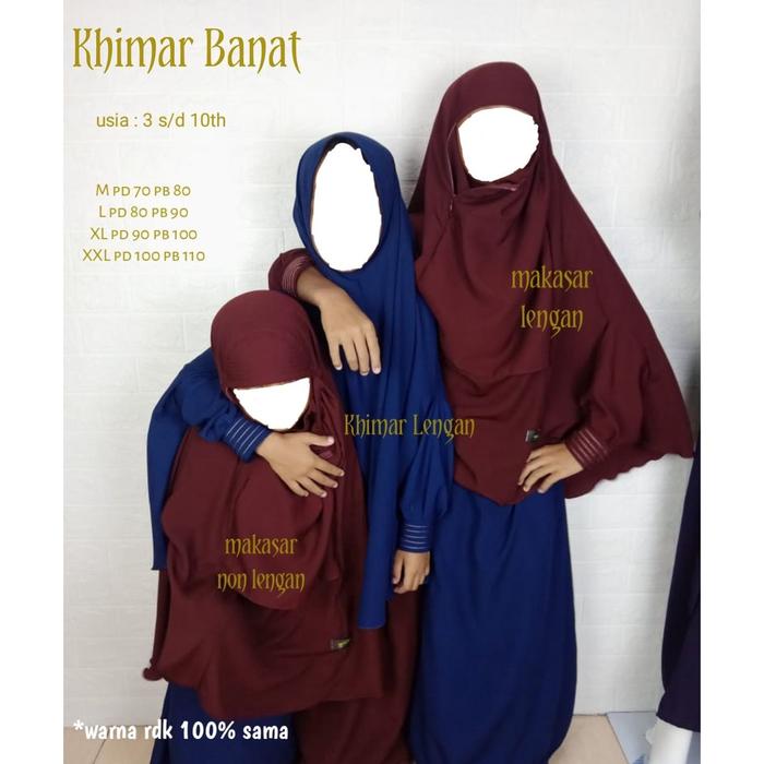 Jilbab RIT Makasar BANAT (safar tanpa purdah) usia 3 s/d 10th bahan jetblack & fortaleza