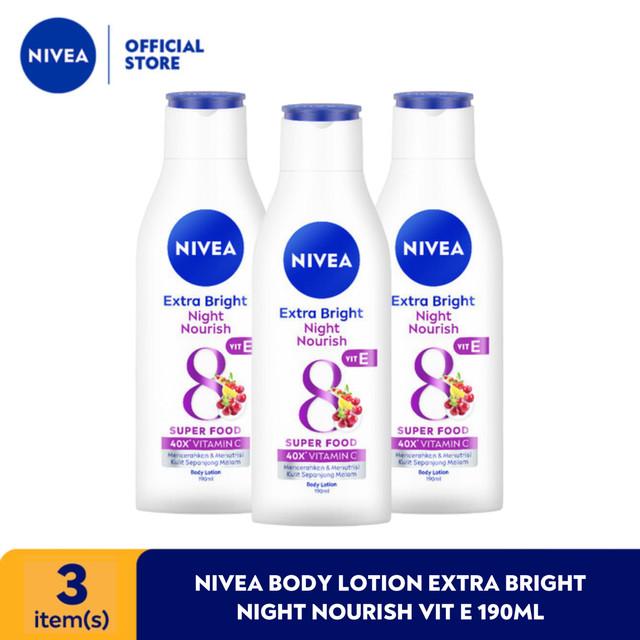 NIVEA Body Lotion Extra Bright Night Nourish Vit E 190ml x 3 pcs