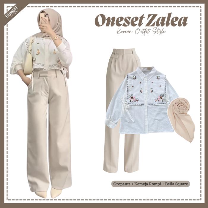Zalea One set Outfit Wanita ( Atasan Kemeja Rompi + Bawahan Celana Kulot Oropants Panjang + Jilbab B