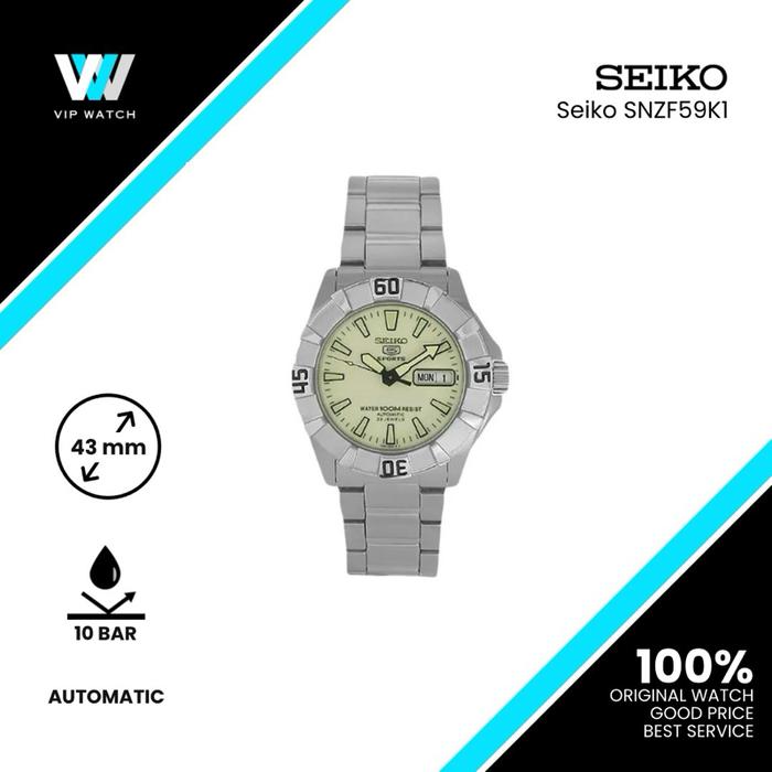 Seiko 5 Sports SNZF59K1 Green Light Dial Stainless Strap Vintage Men Watch