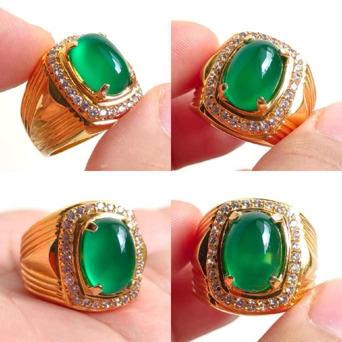 Cincin Batu Akik Asli Natural Green Garut Ijo Botol Ohen Rings Perak Bangkok Elegant Mewah