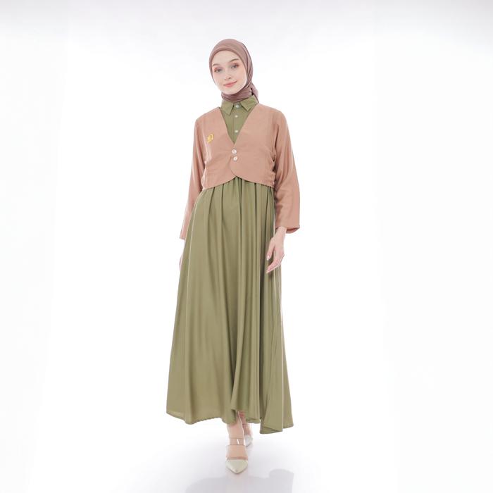 Dzellia - ALINA gamis lebaran 2025 model gamis SET BLAZER terbaru bahan rayon twill JUMBO L XL XXL