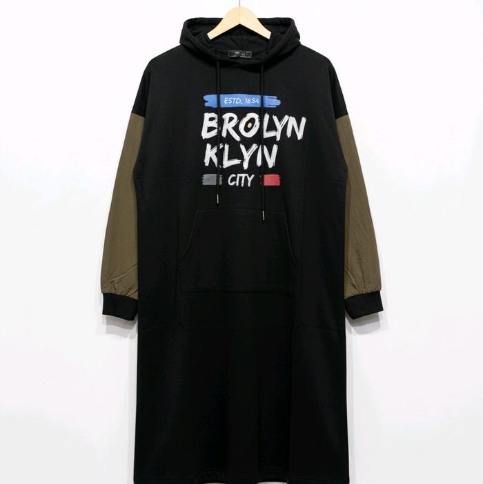 Tunik Hoodie bahan suede kombi parasut wanita