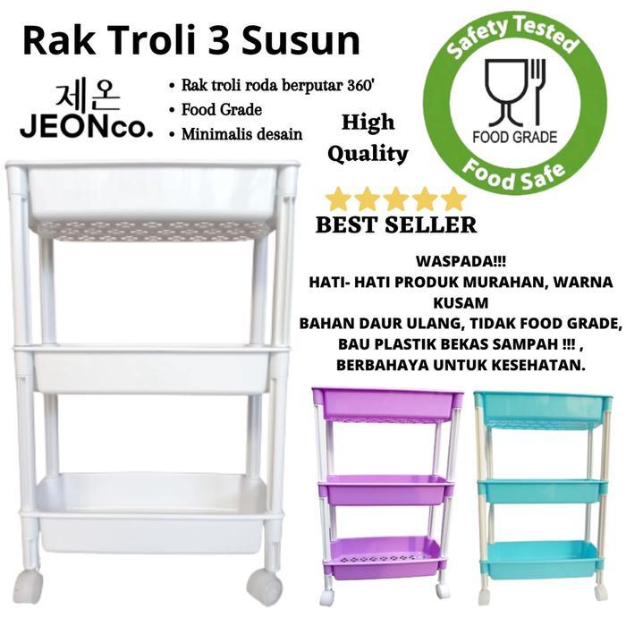 Rak Trolly 3 Susun Jeon Rak Roda Susun 3 Rak Plastik Plus Roda Rak Dapur Rak Kosmetik Rak Troli Peny