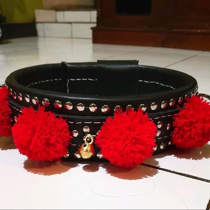 kalung domba adu/Gongseng kulit kalung saja plus tali uk ABC