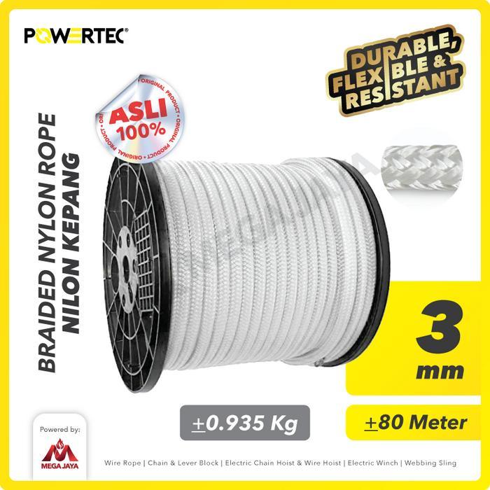 POWERTEC Tali Nilon Kepang 3mm x 80m Braided Nylon Rope
