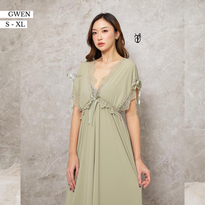 GWEN Big Size Sutra Lingerie Dress Daster Wanita Baju Tidur Sexy Top-in Secret [ Lingerie Dress + G 
