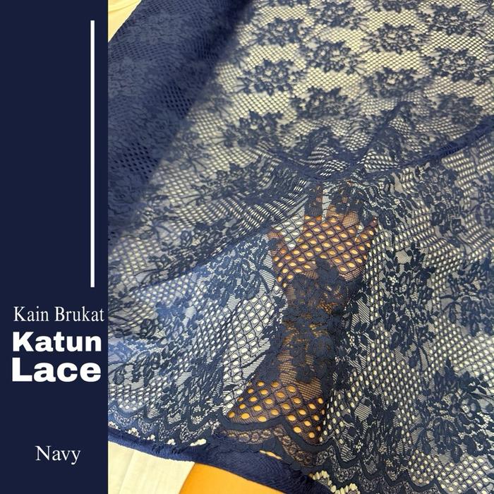 Kain Brukat Katun Premium Lace Navy Kain Tile Brokat untuk Kebaya Dress Tunik Gamis Harga Setengah M