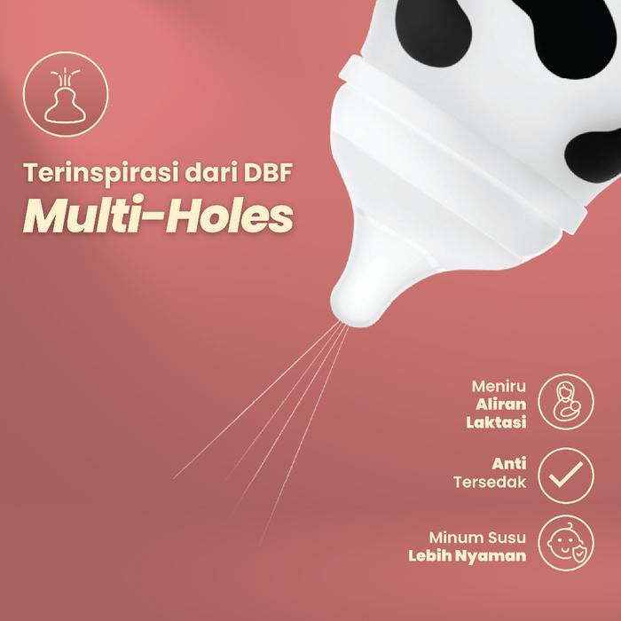 NEW { KAOSKAKI} IBEBE DOT BAYI SILICON MOTIF SAPI PD MUMMY LEHER LEBAR BPA BOTOL SUSU MOOMOONEW BON 